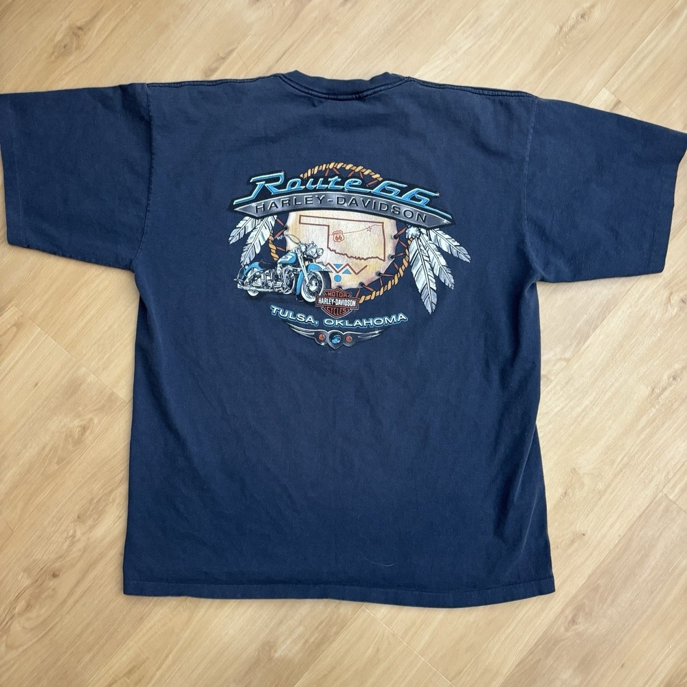 VTG Harley Davidson Route 66 Single Stitch XL Tshirt Tribal Feathers Graphic